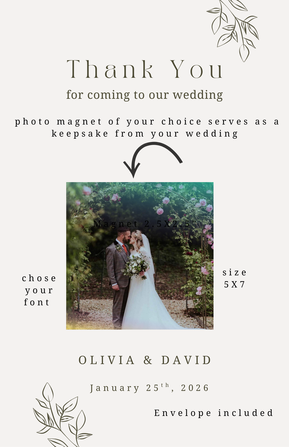 Personalized Thank You Card with 2.5x2.5 Photo Magnet & Envelope